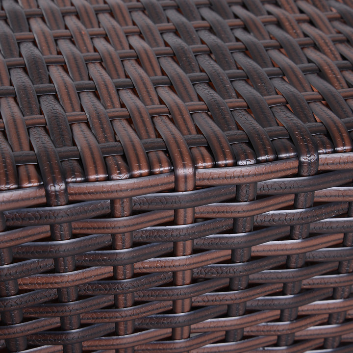 Rattan Outdoor Coffee Table, Wicker Garden Patio Bistro Side Table with Umbrella Hole and Storage Space for Balcony, Porch, Brown