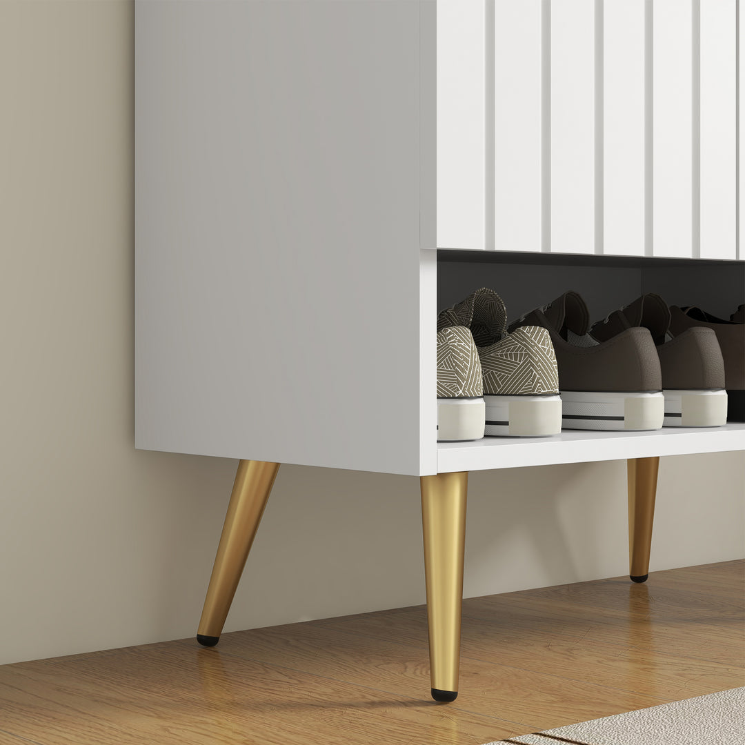Modern Shoe Cabinet with 2 Doors, Open Shelf and Adjustable Shelves, 15 Pair Hallway Shoe Cupboard, Entryway Storage Unit, White