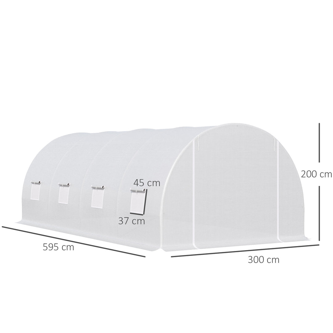 MCL 6 x 3 x 2 m Polytunnel Greenhouse, Walk in Polytunnel Tent with Metal Frame, Zippered Door and 8 Windows for Garden and Backyard, White