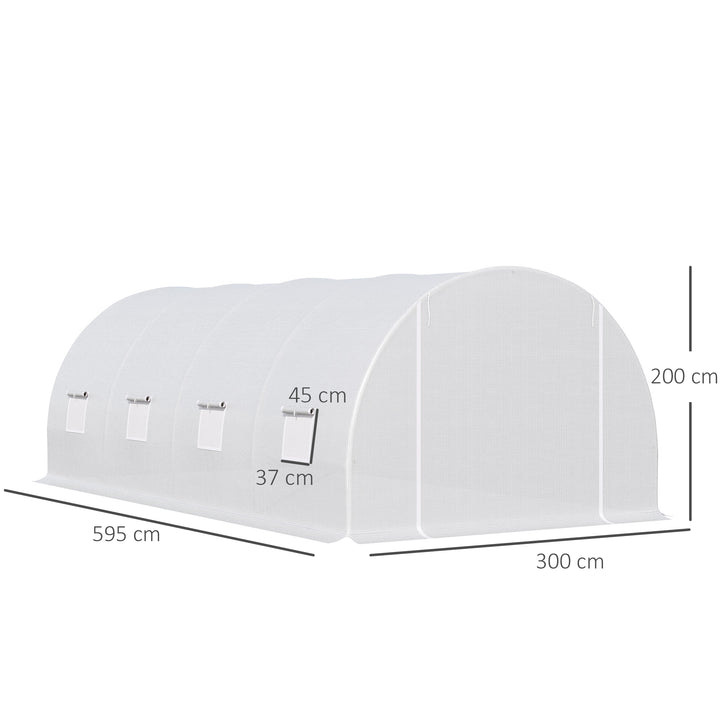 6 x 3 x 2 m Polytunnel Greenhouse, Walk in Polytunnel Tent with Metal Frame, Zippered Door and 8 Windows for Garden and Backyard, White