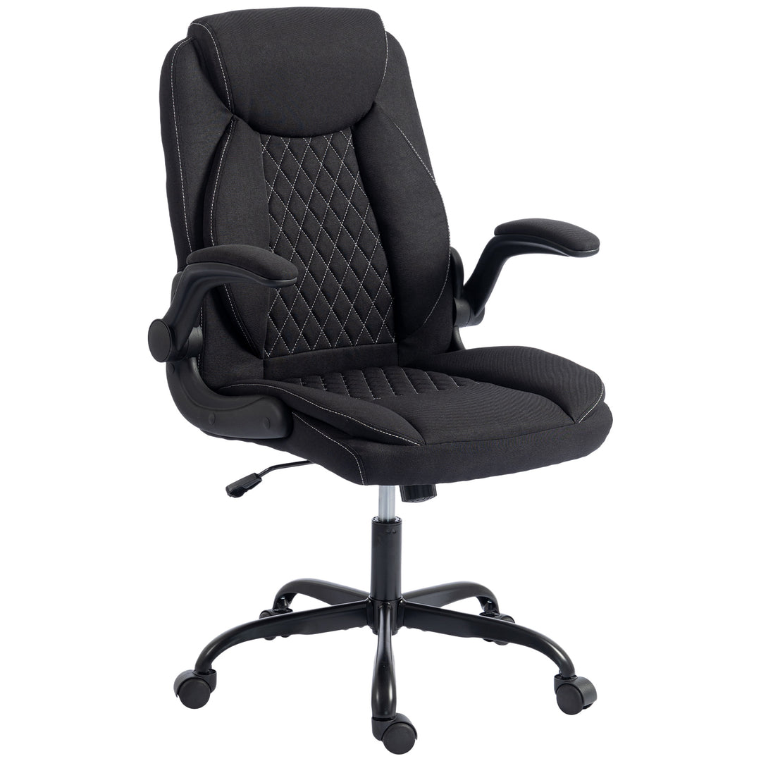 Linen-Look Computer Desk Chair, Executive Office Chair with Flip-Up Ar