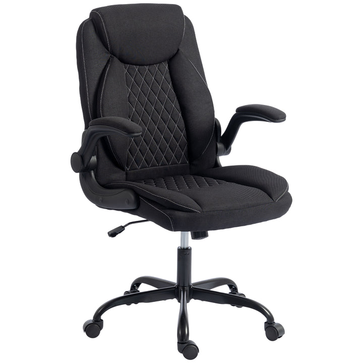 Linen-Look Computer Desk Chair, Executive Office Chair with Flip-Up Ar