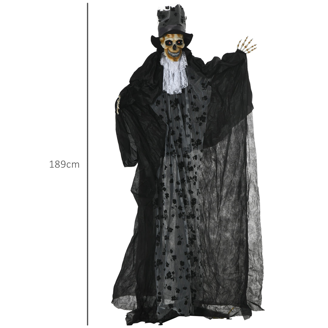 Outsunny 189cm Life Size Outdoor Halloween Decorations Ghost Bridegroom, Animated Prop Animatronic Decor with Sound and Motion Activated, Light Up Eyes, Howling Sound
