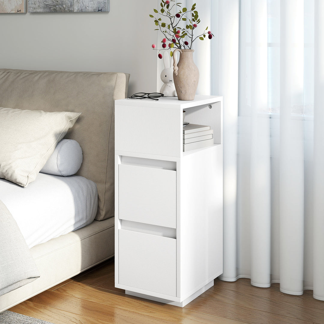 Slim Bedside Table, Narrow Bedside Cabinet with Open Shelf and 2 Drawers for Bedroom, Living Room