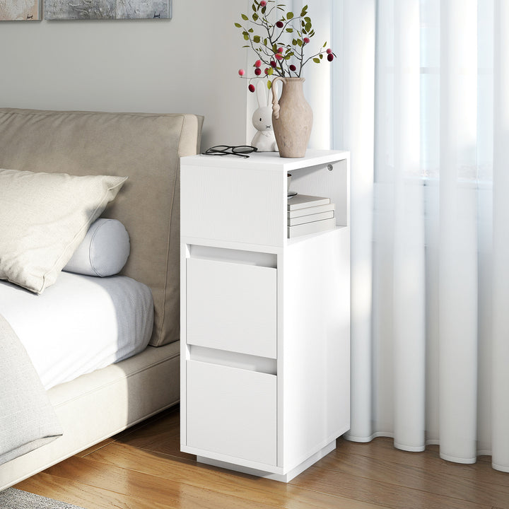 Slim Bedside Table, Narrow Bedside Cabinet with Open Shelf and 2 Drawers for Bedroom, Living Room
