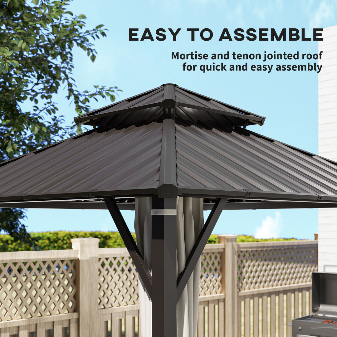 3 x 3(m) Hardtop Gazebo Canopy with Double Metal Roof, Waterproof Permanent Pavilion Garden Gazebo with Netting and Curtains, Easy to Assemble
