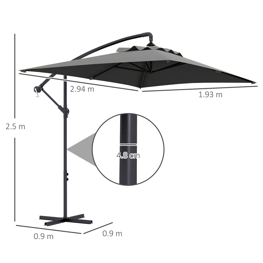 3(m) Cantilever Overhanging Parasol, with Cross Base - Grey