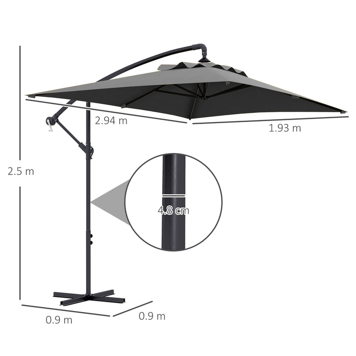 3(m) Cantilever Overhanging Parasol, with Cross Base - Grey
