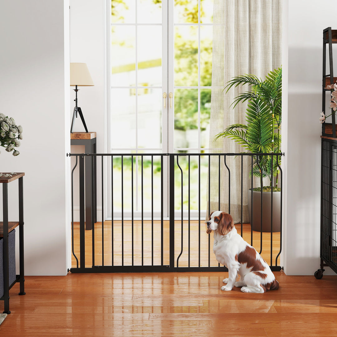 Extra Wide Dog Safety Gate, with Door Pressure, for Doorways, Hallways, Staircases - Black