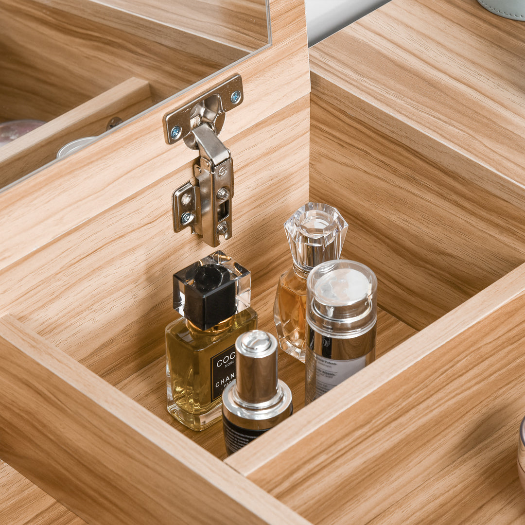 MCL Dressing Table with Flip-Up Mirror and Cushioned Stool, Makeup Vanity Desk with Hidden Compartments and Storage Drawer, Convertible Writing Table for Bedroom, Natural