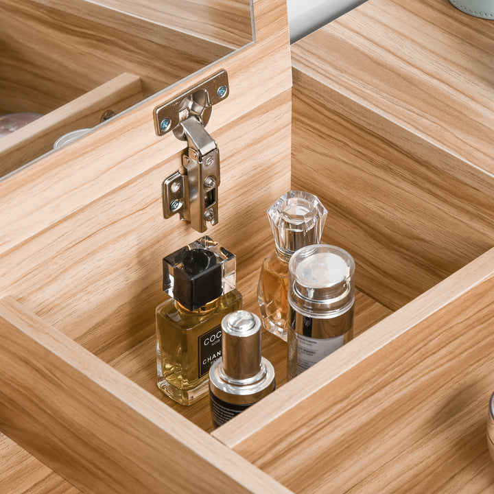 MCL Dressing Table with Flip-Up Mirror and Cushioned Stool, Makeup Vanity Desk with Hidden Compartments and Storage Drawer, Convertible Writing Table for Bedroom, Natural