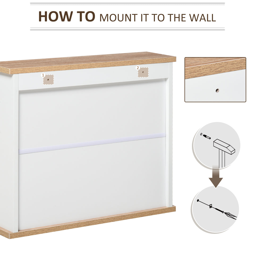 Bathroom Furniture Set, Mirror Cabinet Wall Mounted with Adjustable Shelf, Bathroom Sink Cabinet with Storage, White and Wood Grain