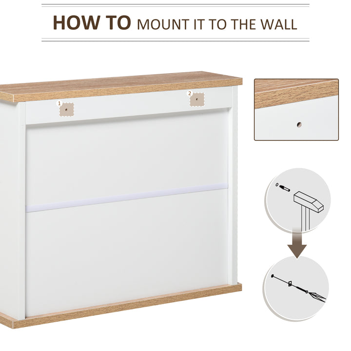 Bathroom Furniture Set, Mirror Cabinet Wall Mounted with Adjustable Shelf, Bathroom Sink Cabinet with Storage, White and Wood Grain
