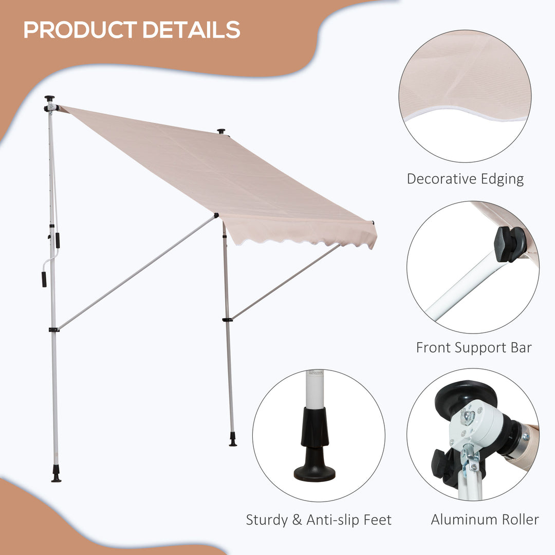 Outsunny 2x1.5m Garden Patio Manual Awning Canopy Sun Shade Shelter Adjustable Aluminium Frame Awning Beige