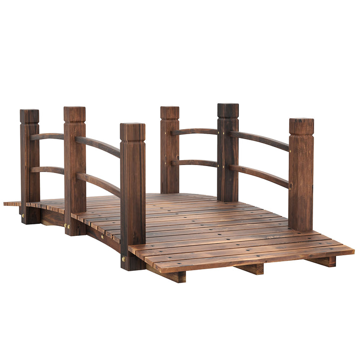 1.5M Wooden Garden Bridge Lawn Décor Stained Finish Arc Outdoor Pond Walkway w/ Railings Water Yard Decoration