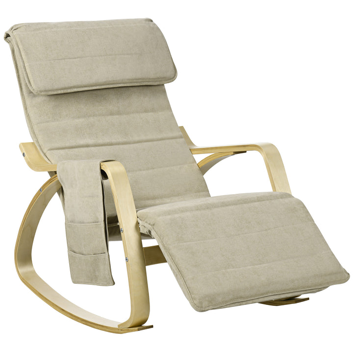 HOMCOM Rocking Lounge Chair Recliner Relaxation Lounging Relaxing Seat with Adjustable Footrest, Side Pocket and Pillow, Cream White