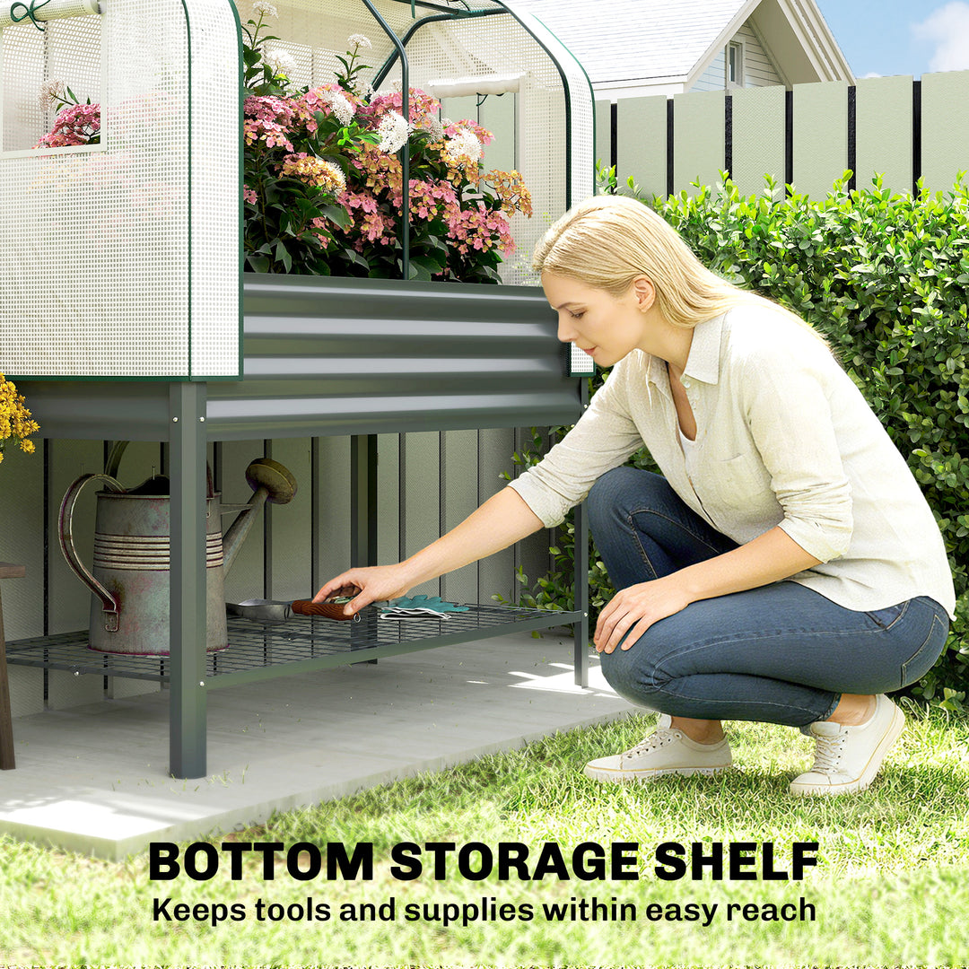 Galvanised Raised Planter with Greenhouse Cover, Metal Raised Garden B