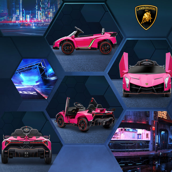 Lamborghini Veneno Licensed Electric Ride-On Car, with Remote, Music, Horn - Pink