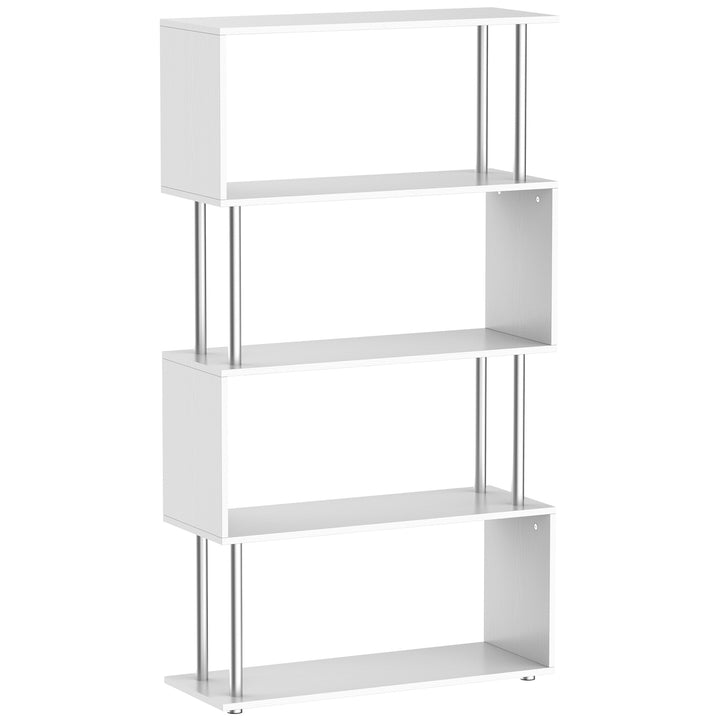 MCL S Shape Bookcase, 5 Tiers Bookshelf, Modern Freestanding Storage Shelf for Home Office, Study, Living Room, 80 x 30 x 145cm, White