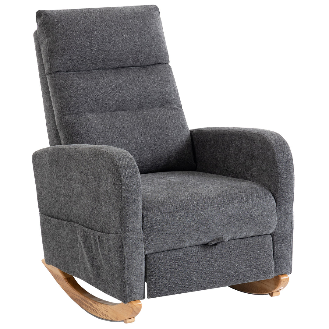 Upholstered Rocking Chair Retractable Footrest Rocker Chair High Back 