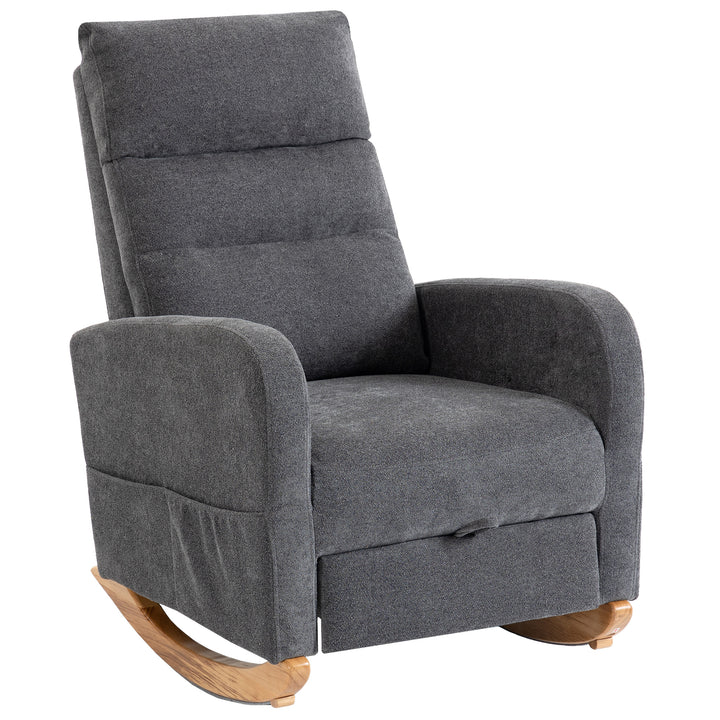 Upholstered Rocking Chair Retractable Footrest Rocker Chair High Back 