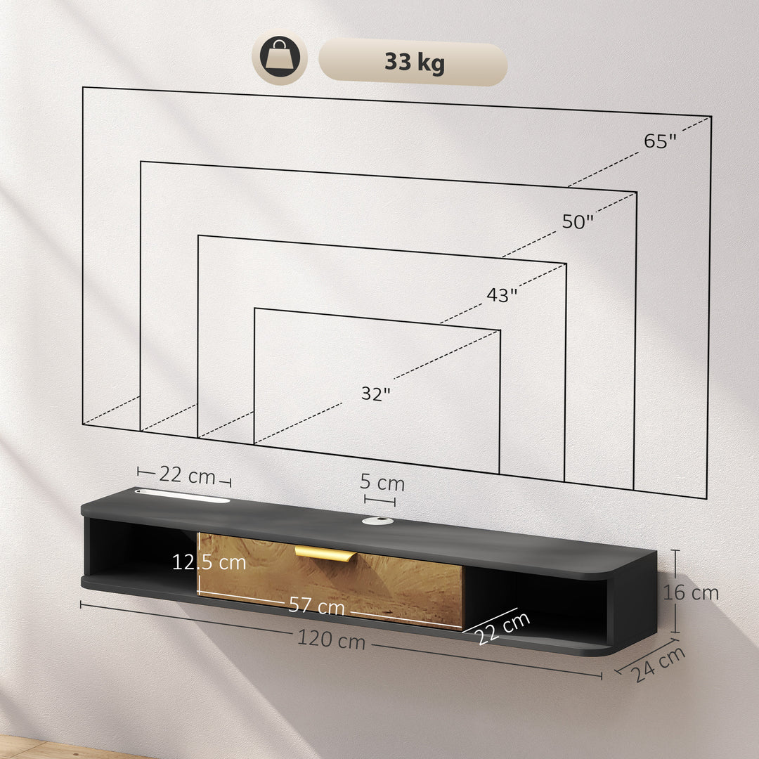 120 cm Floating TV Stand with Storage - Charcoal Grey