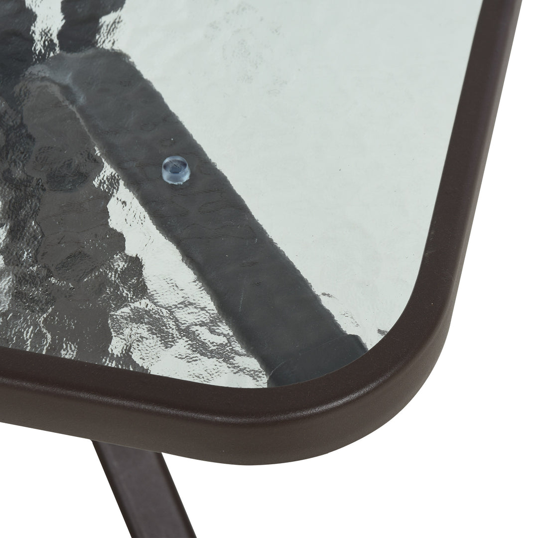 MCL 3 Pieces Garden Gliding Chair Set, Metal Frame 2 Single Armchair Swing Seater and 1 Glass Top Coffee Table w/ Breath Mesh Fabric Seat, Brown