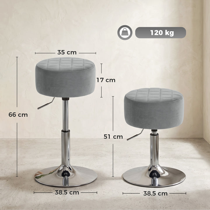 Bar Stool Adjustable Swivel Chair Velvet-Feel Seat 1 Piece, Grey