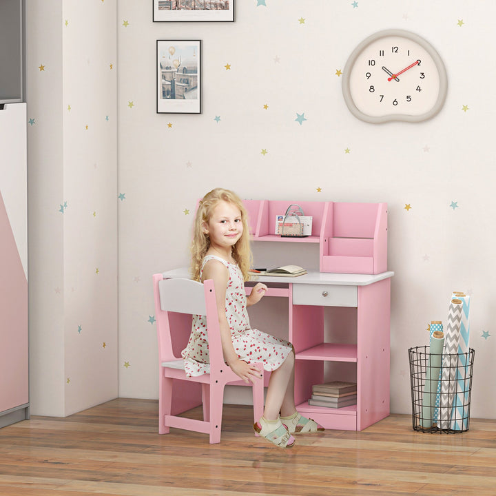 ZONEKIZ Two-Piece Kids Desk and Chair Set with Storage, for Ages 5-8 Years