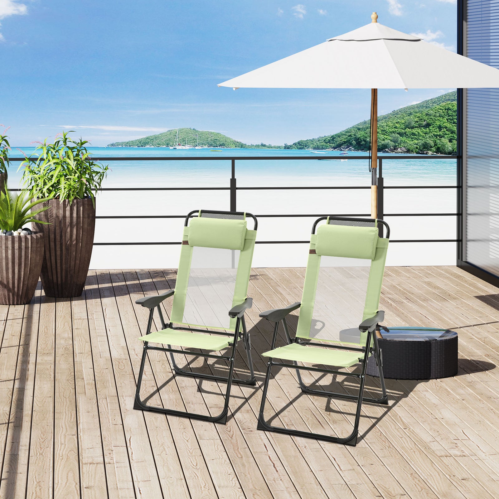 Folding Garden Chairs Set of 2, 5-Position Recliner Camping Chair with