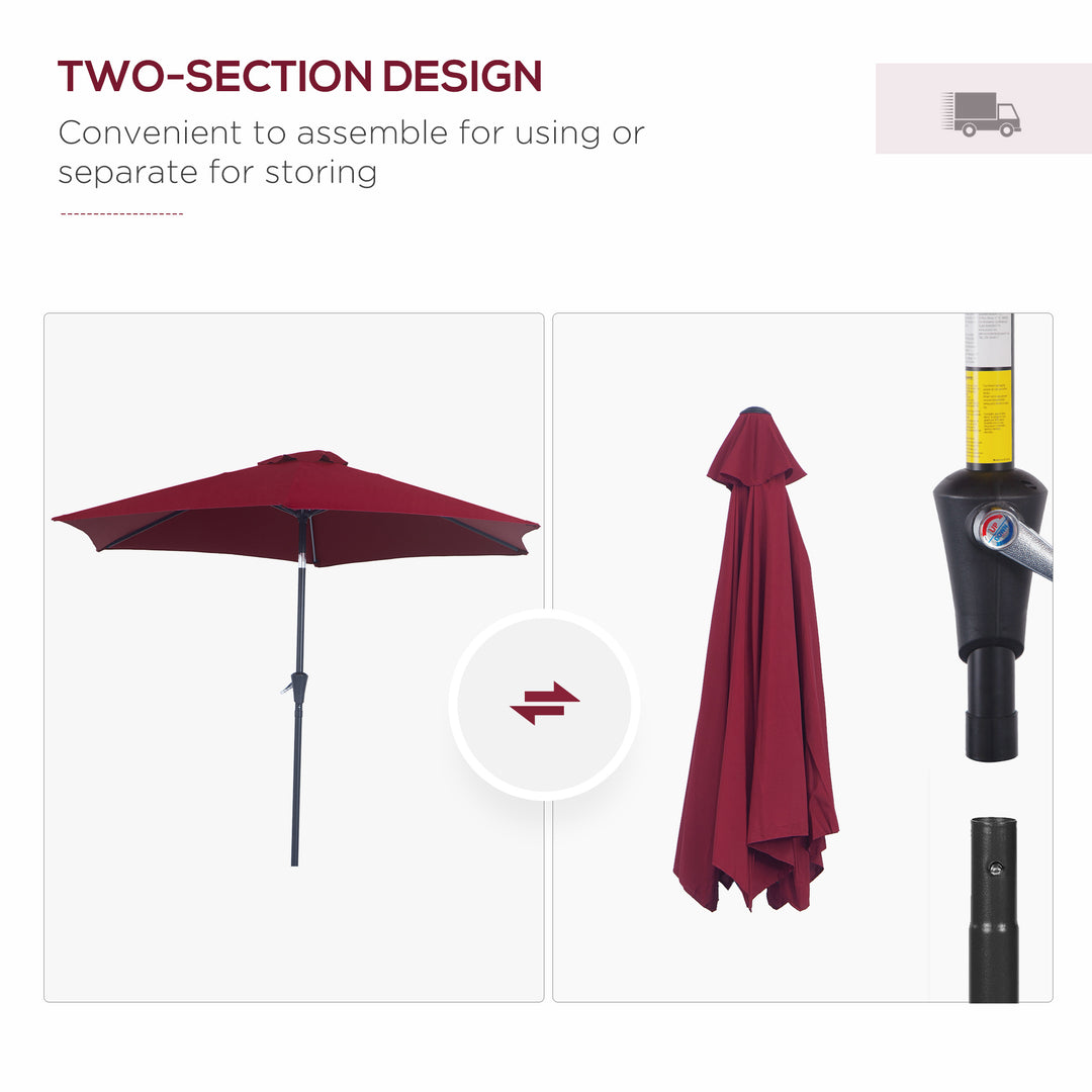 Outsunny Tilting Garden Parasol: Crank-Operated Sun Shade with Aluminium Frame, Wine Red, 2.7M | Aosom UK