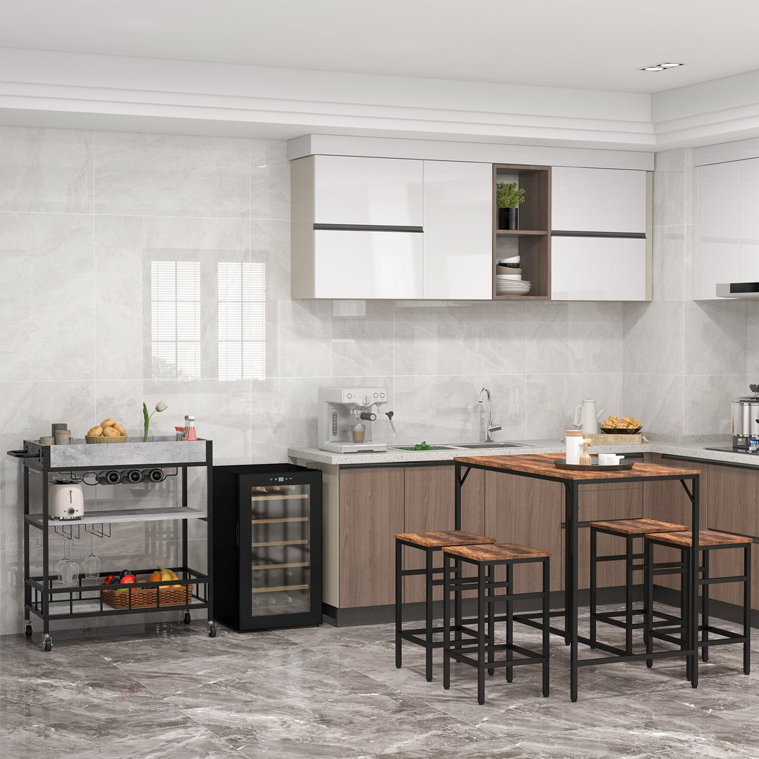 MCL 5-Piece Breakfast Bar Table and Stools Set, Kitchen Bar Table Set with High Table and 4 Stools, Space Saving Compact Dining Furniture for Small Spaces, Rustic Brown