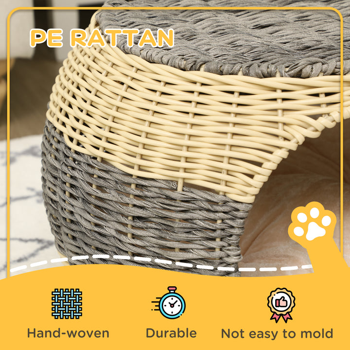 PawHut Wicker Cat Bed, Rattan Raised Cosy Kitten Cave, with Soft Washable Cushion, 妗?0 x 30cm | Aosom UK