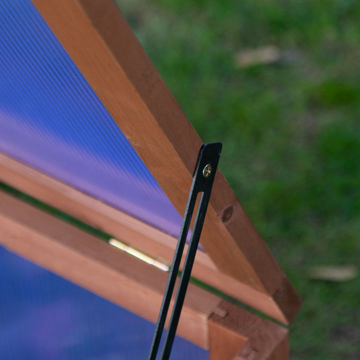 MCL Wooden Cold Frame, Small Polycarbonate Greenhouse for Plants with Openable & Tilted Top Cover, Brown, 100 x 65 x 40cm