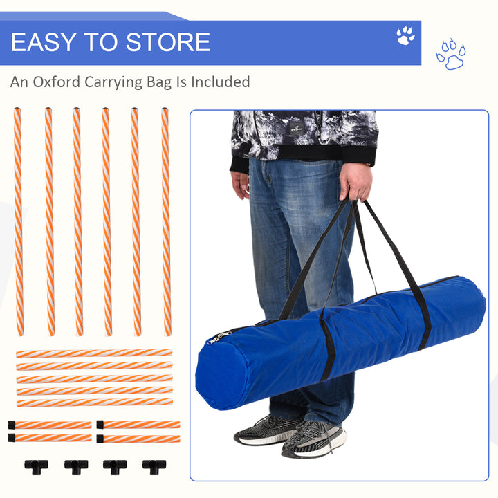 Dog Agility Equipment Pet Outdoor Training Play Run Obstacle w/ 6 Weaves Poles Whistle Carrying Bag