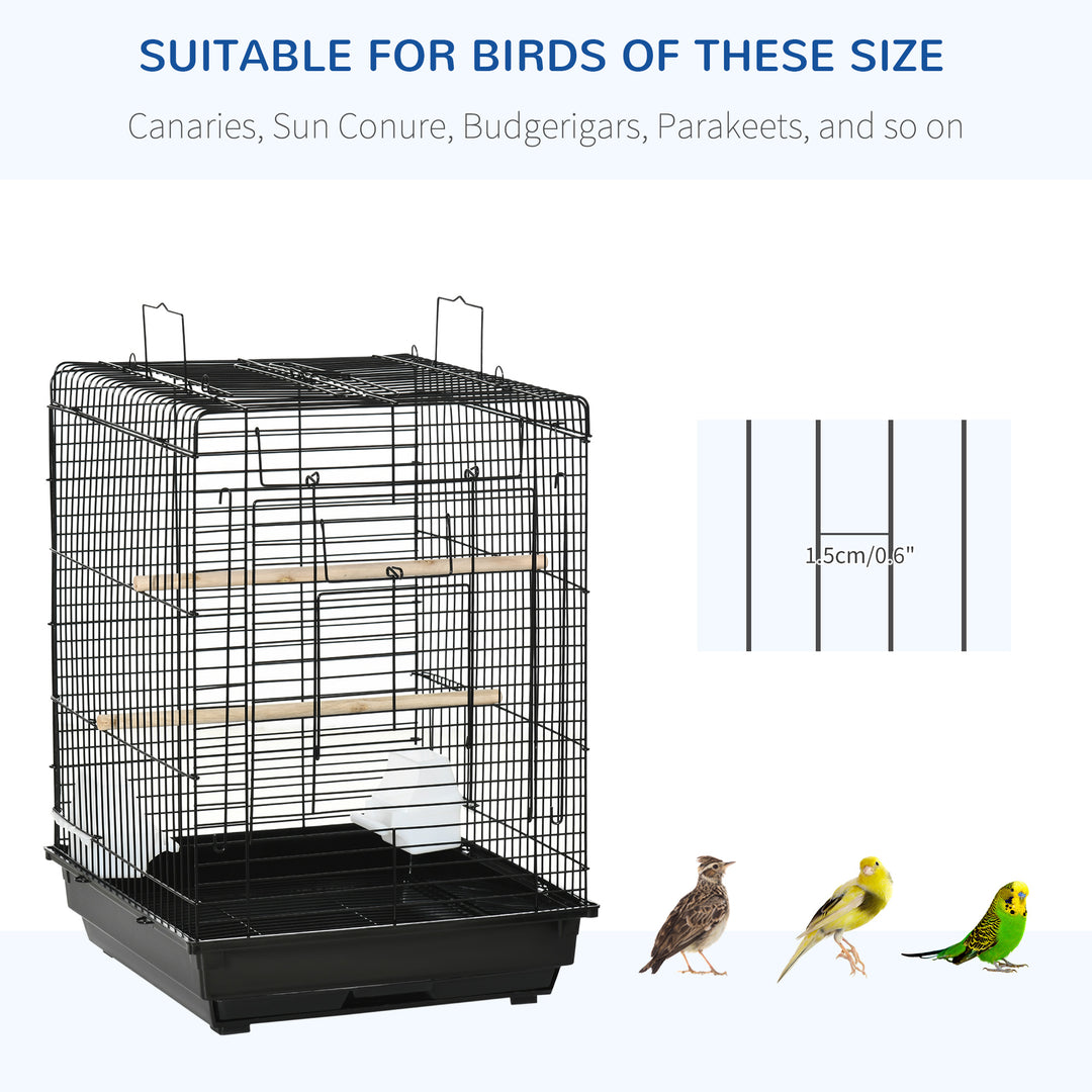 PawHut Durable Bird Cage with Opening Top, Wheeled Stand, Removable Tray, Feeding Bowls, for Small Birds, Black