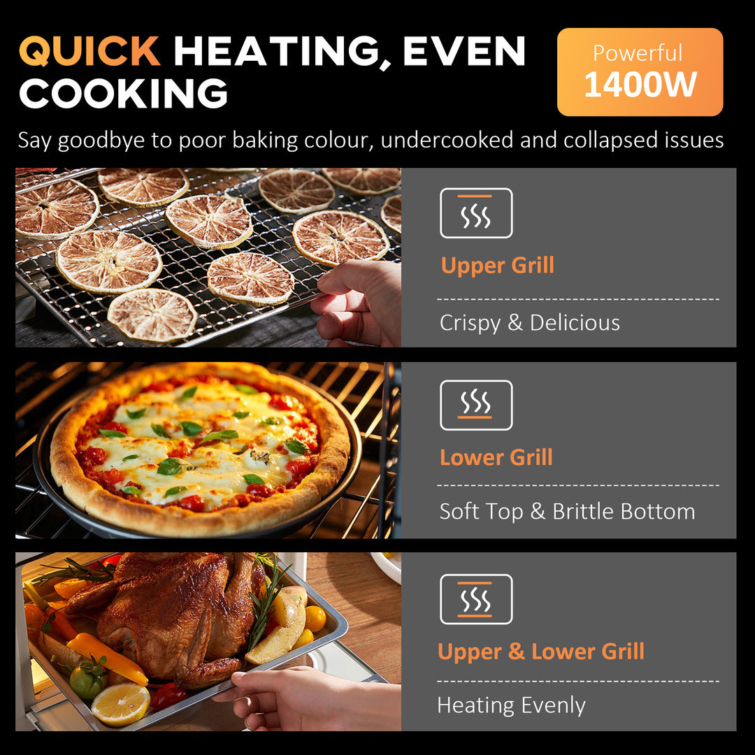 30L 60-230℃ Mini Electric Oven, with Accessories - Silver Tone