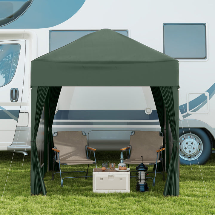 2 x 2 m Garden Pop Up Gazebo, Wedding Party Tent Marquee, Water Resistant Awning Canopy with Sidewalls, Windows, Carry Bag, Green