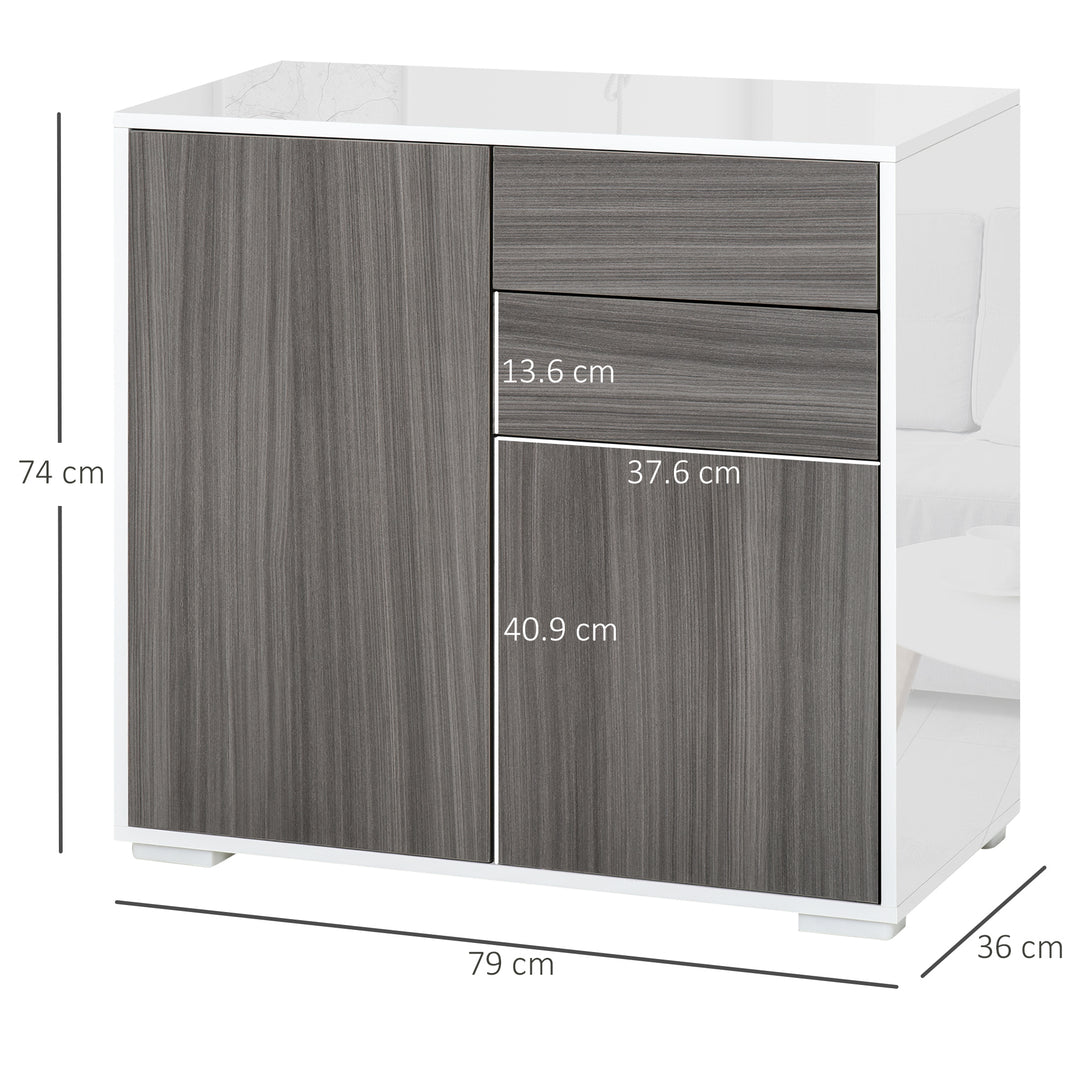 HOMCOM Contemporary Freestanding Kitchen Cabinet, Push-Open, 2 Drawer, 2 Door, Light Grey and White | Aosom UK