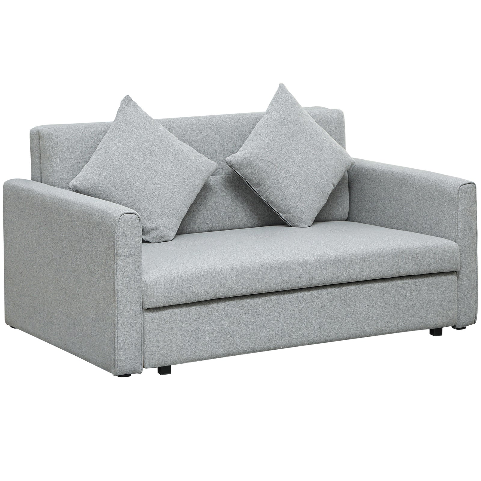 2 Seater Sofa Bed, Convertible Bed Settee, Modern Linen Loveseat Sofa Couch with 2 Cushions, Hidden Storage for Living Room, Guest Room, Light Grey
