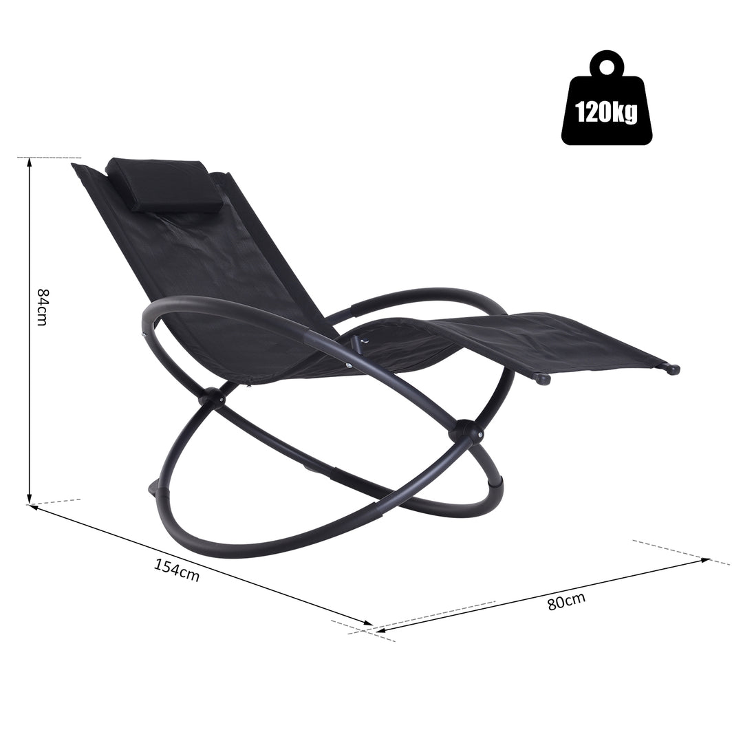 Outdoor Orbital Lounger Zero Gravity Patio Chaise Foldable Rocking Chair w/ Pillow Black