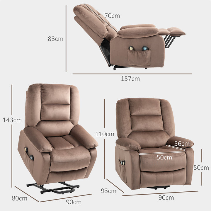 HOMCOM Electric Riser and Recliner Chair with Vibration Massage, Heat, Side Pocket, Brown | Aosom UK