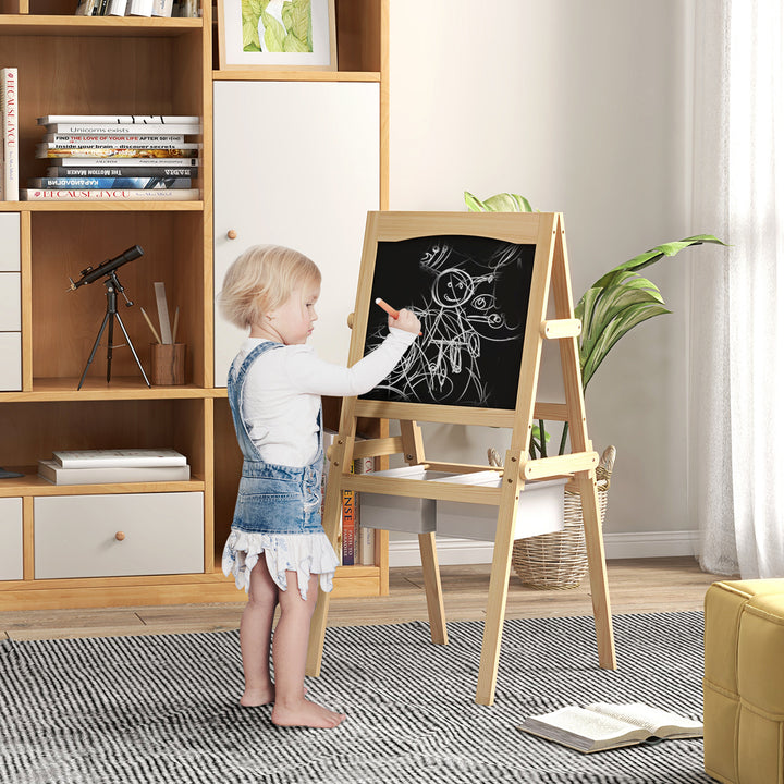 AIYAPLAY Kids Easel with Paper Roll, 3 in 1 Art Easel for Toddlers, Double-Sided Kids Whiteboard Blackboard w/ Storage Baskets, 3-6 Years | Aosom UK