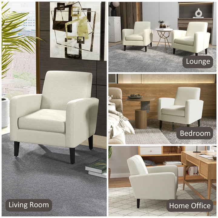 2 Pieces Modern Armchairs with Rubber Wood Legs, Upholstered Accent Chairs, Single Sofa for Living Room, Bedroom, Cream White