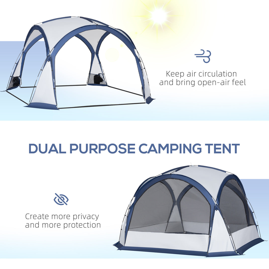 Dome Tent for 6-8 Person, Camping Tent with 4 Zipped Mesh Doors, Removable Oxford Cloth, Lamp Hook, Portable Carry Bag, White and Blue