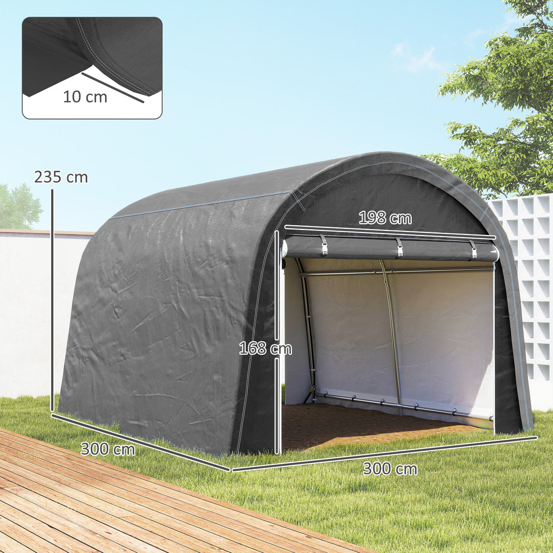 3 x 3(m) Garden Storage Tent, Heavy Duty Outdoor Shed, Waterproof Portable Shed Storage Shelter with Galvanised Steel Frame for Bike, Motorcycle, Garden Tools