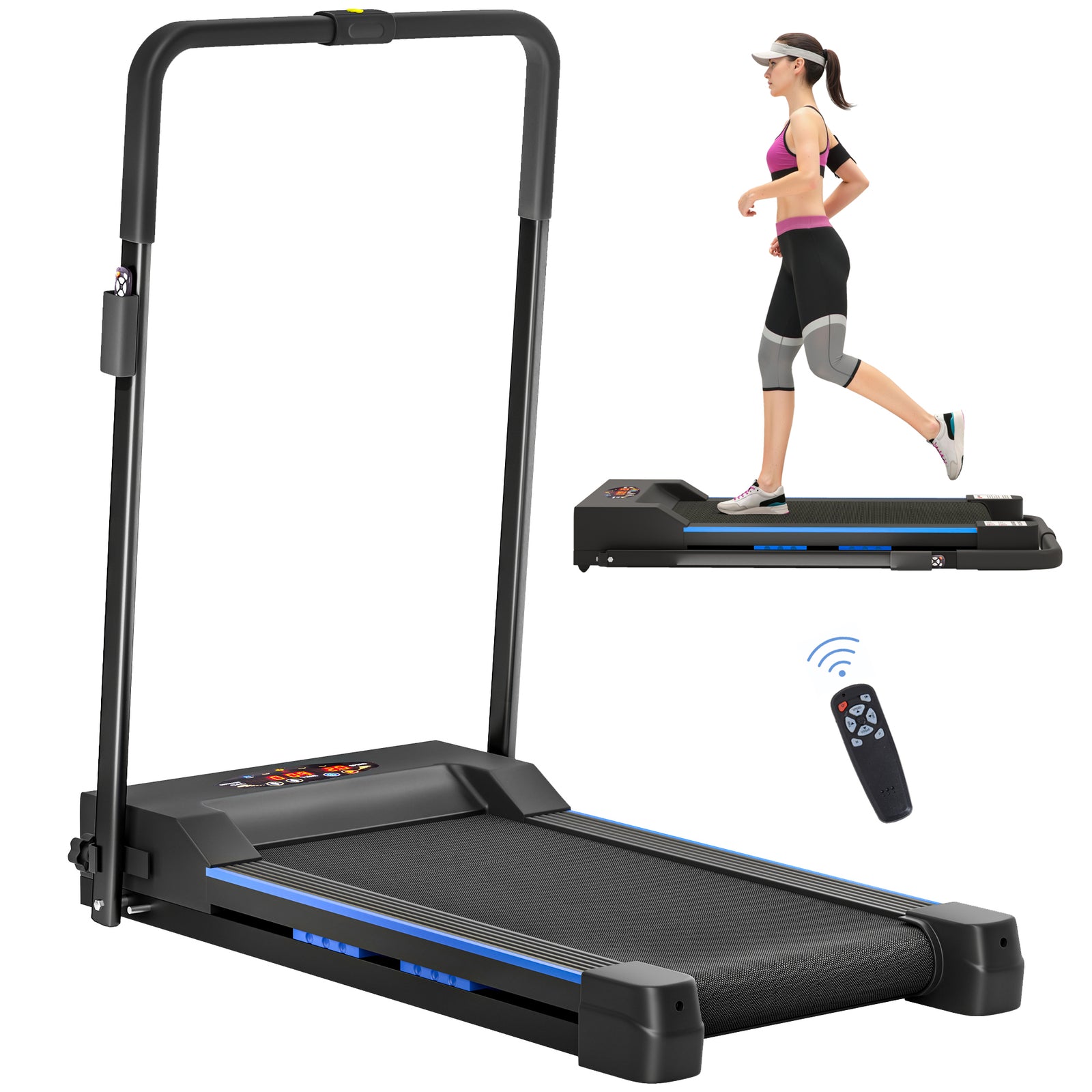 Folding Motorised Home Treadmill Walking Machine with LCD Monitor, Blue