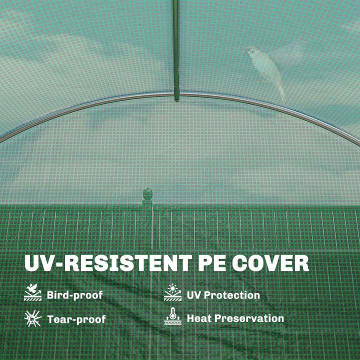 3 x 4 m Walk-in Polytunnel Greenhouse with Hinged Door and 8 Roll Up M