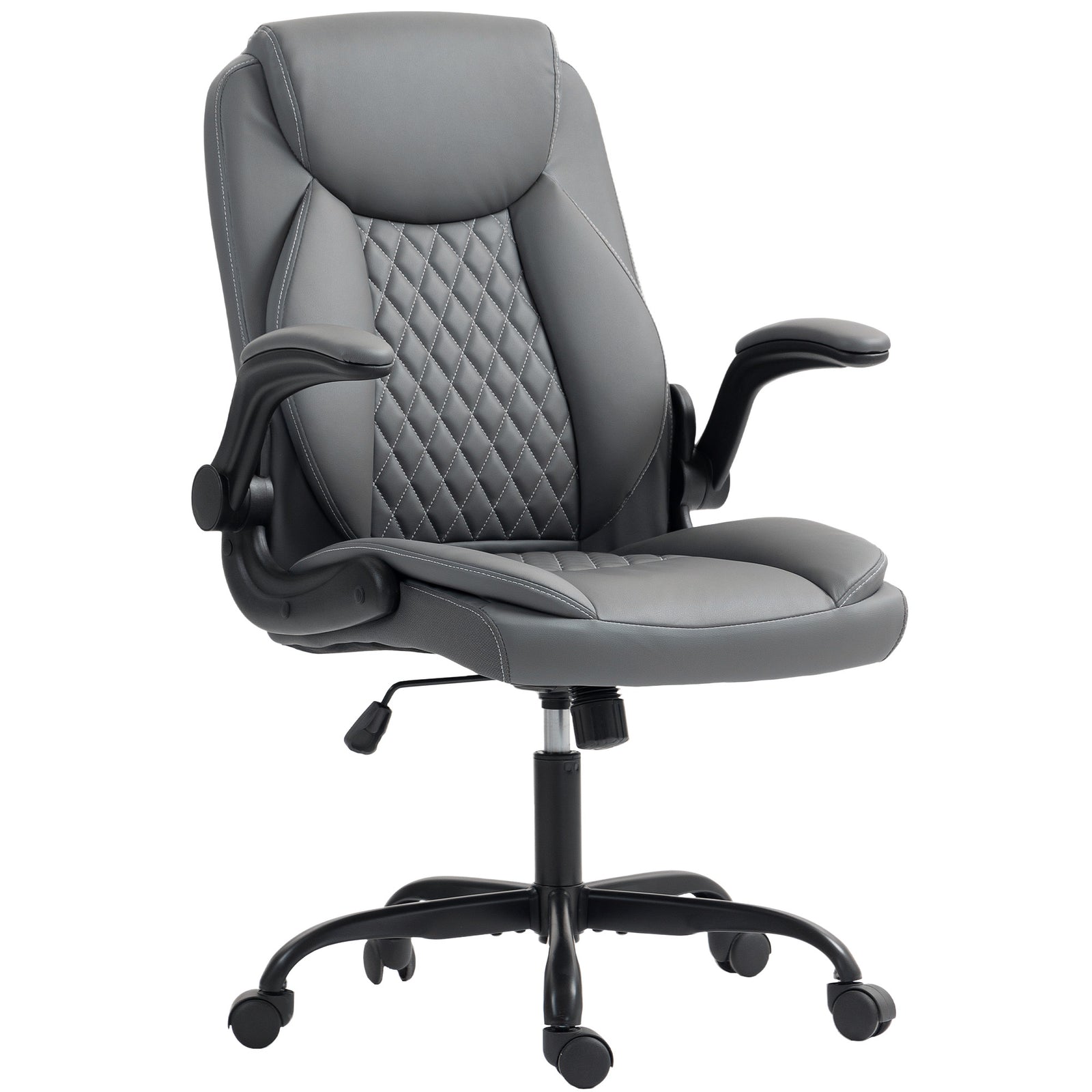 Faux Leather Office Chair. with Flip-Up Armrests - Charcoal Grey