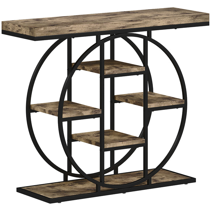 Industrial Console Table with Storage Shelves